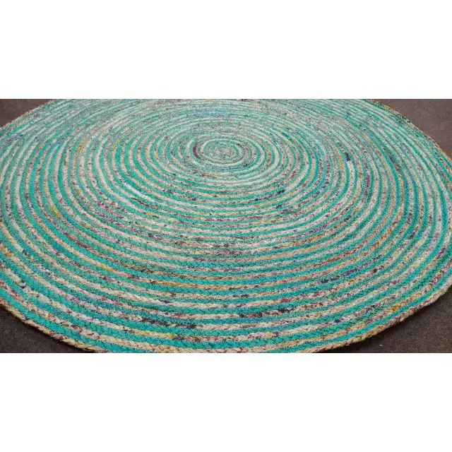 Handmade Cotton Chindi Area Round Rug Hand Braided Multi-color Cotton Area Rugs Ethnic Rug Area
