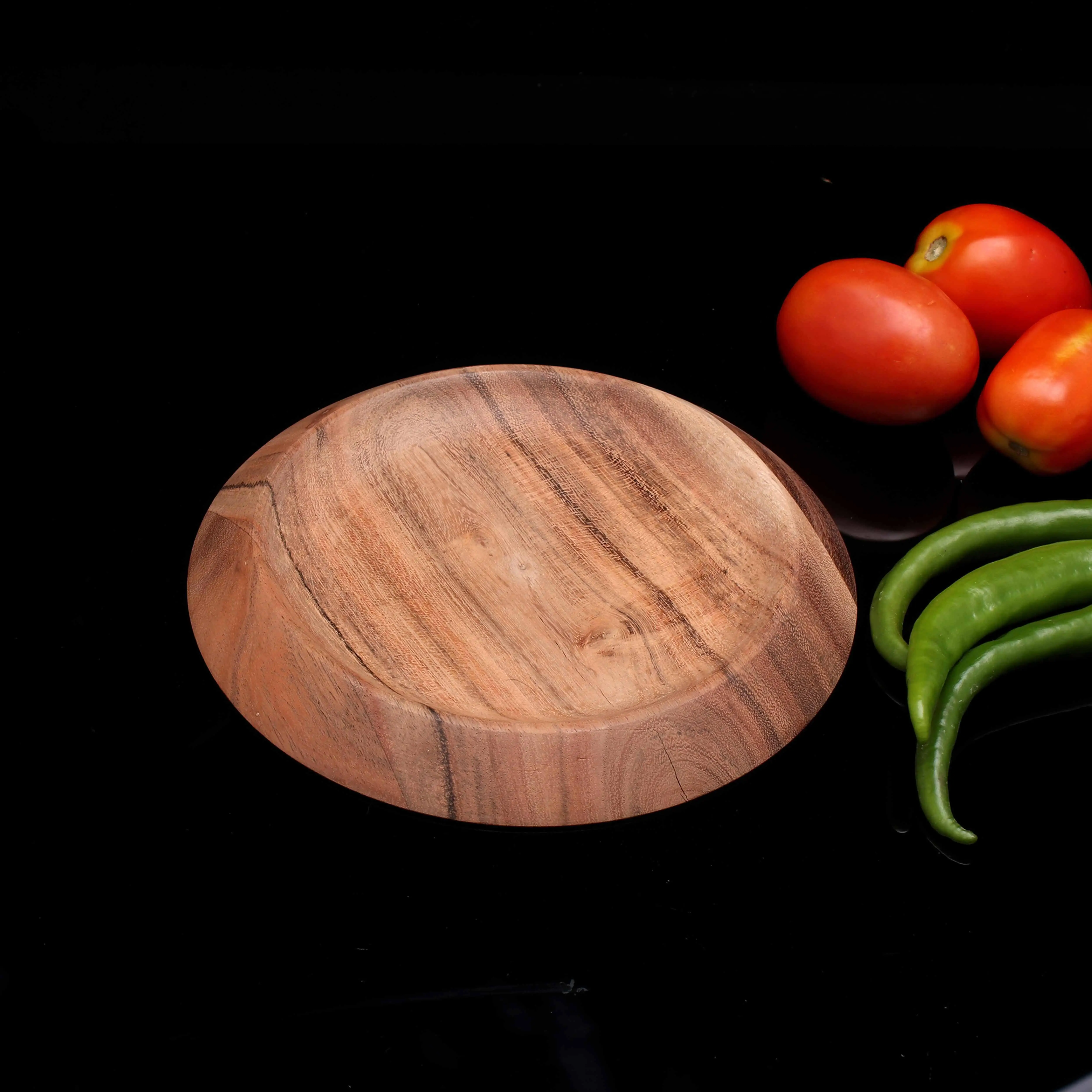 Round Wood Japanese Style Acacia Wood Serving Creative Platter Mind Happiness Multiple Use Bamboo Acacia Wooden Platter