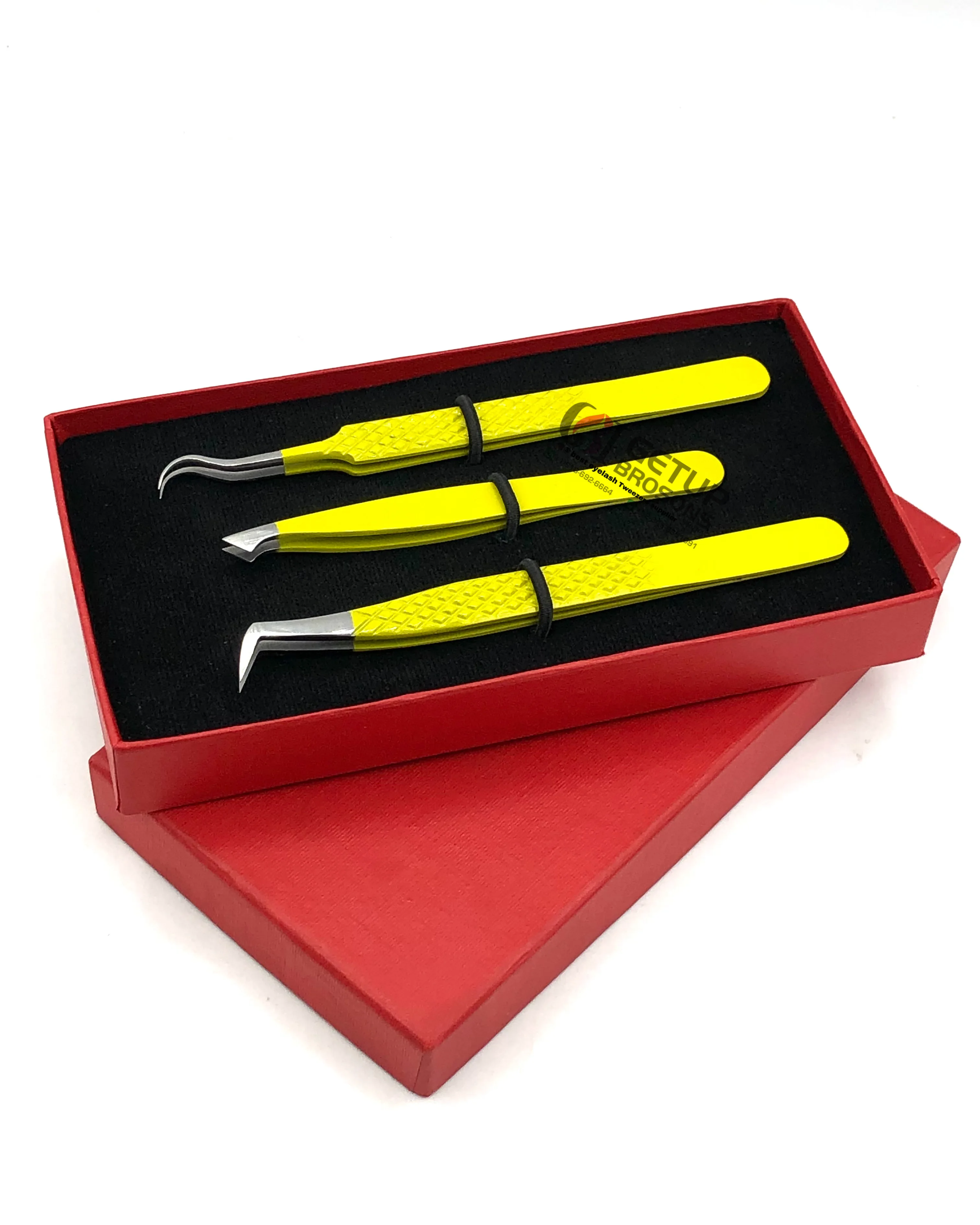 Best Boot Volume With Eyebrow Tweezer Yellow Powder Coating Double Curved Eyelash Extension Tweezers Stainless Steel Beauty Tool