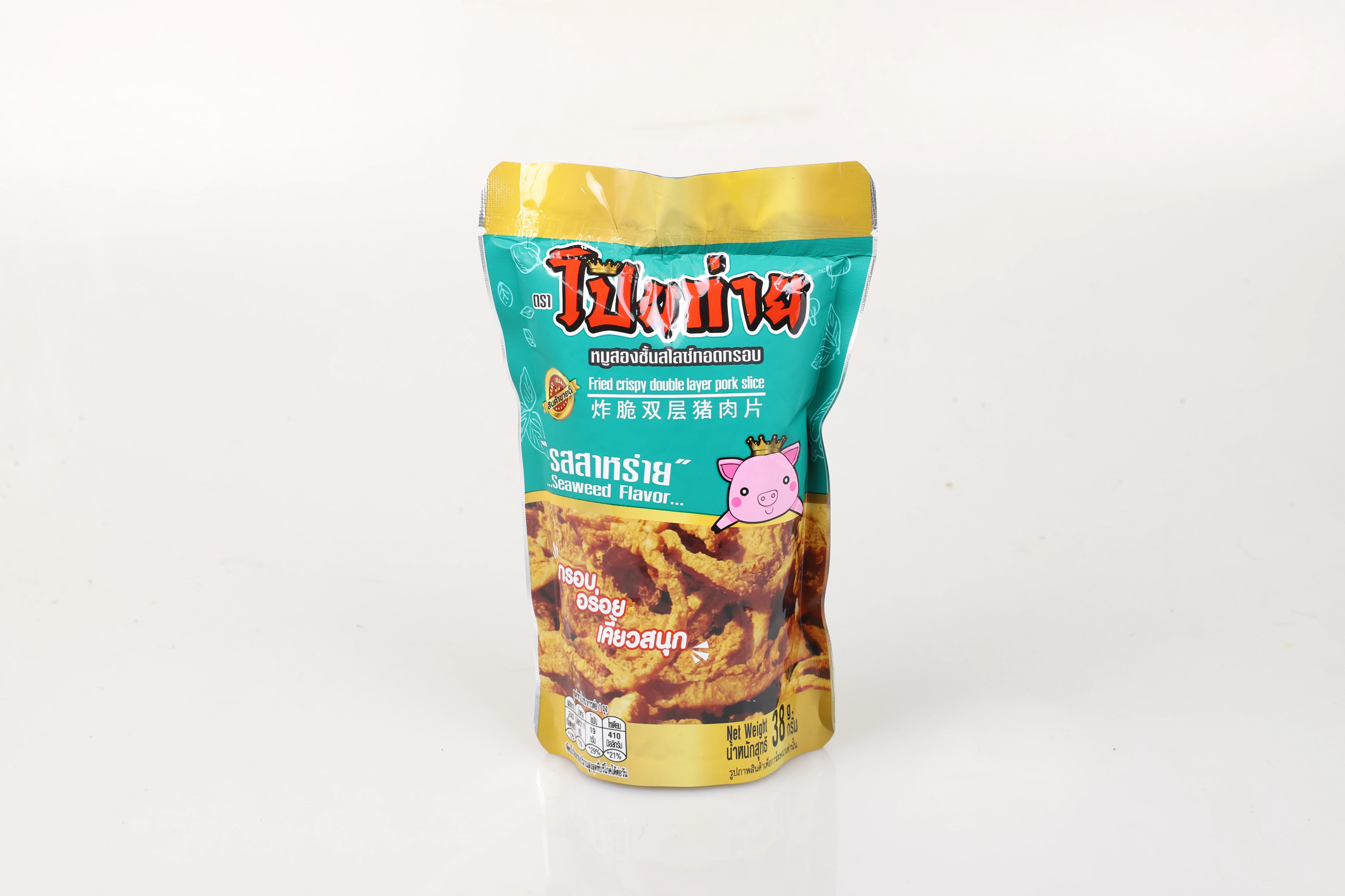 Poygai Fried Crispy Double Layer Pork Slice Seaweed Flavor 38 g.Premium Quality from Thailand for 100% Export