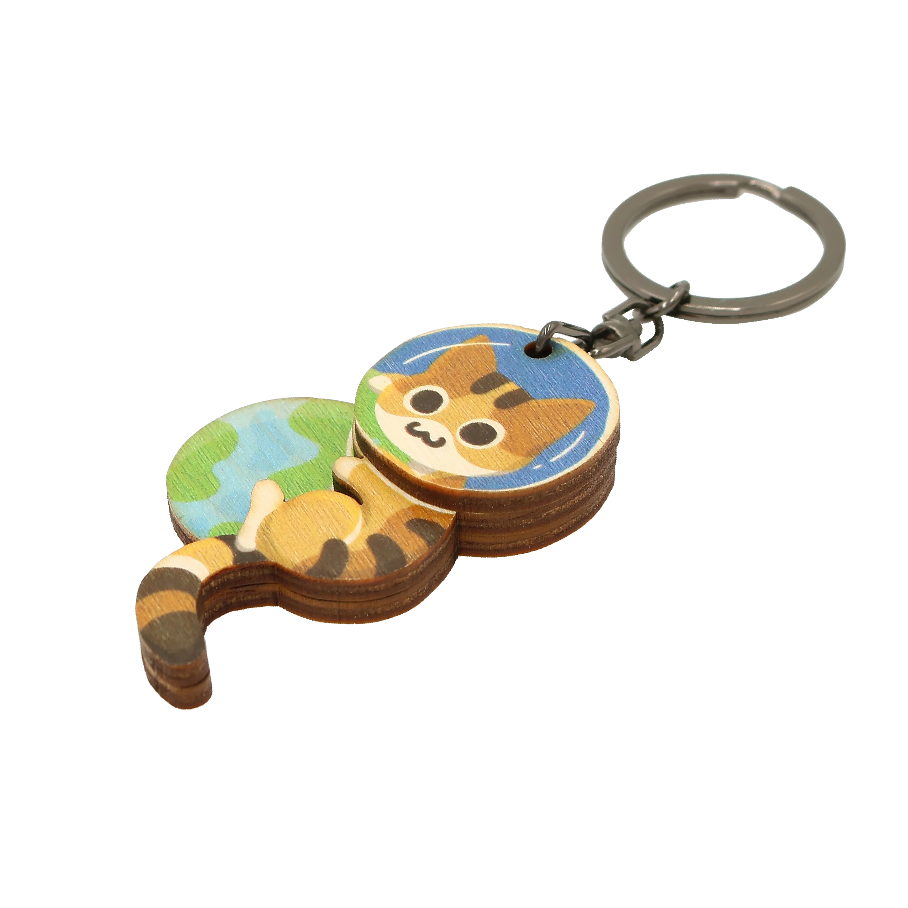 Kitten Cat Astronaut Space Wood Keychain Wooden Souvenir