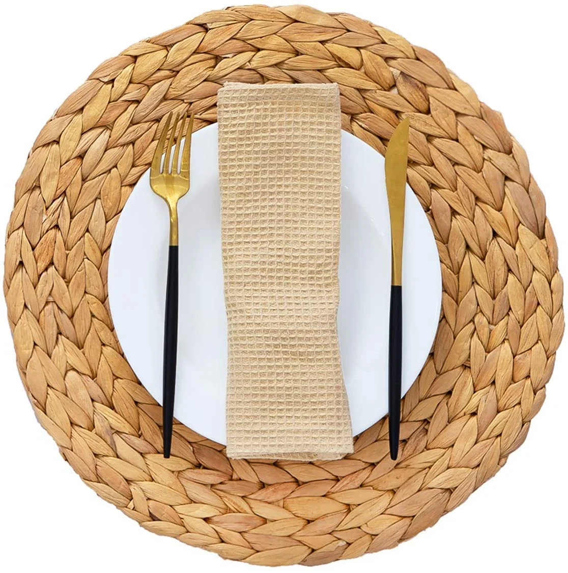Rattan Placemats Circle Woven Placemats Water Hyacinth Straw Braided Table Placemat Made in Vietnam