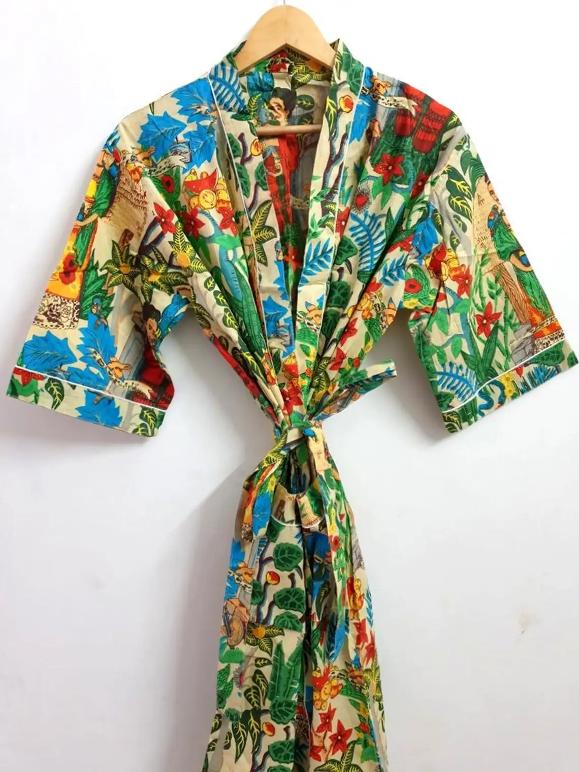 Women Robe Dressing Gown Plus Size Dress Indian Long Kimonos Robes Farida Khalo Nightwear Sexy Dresses For Women + Men