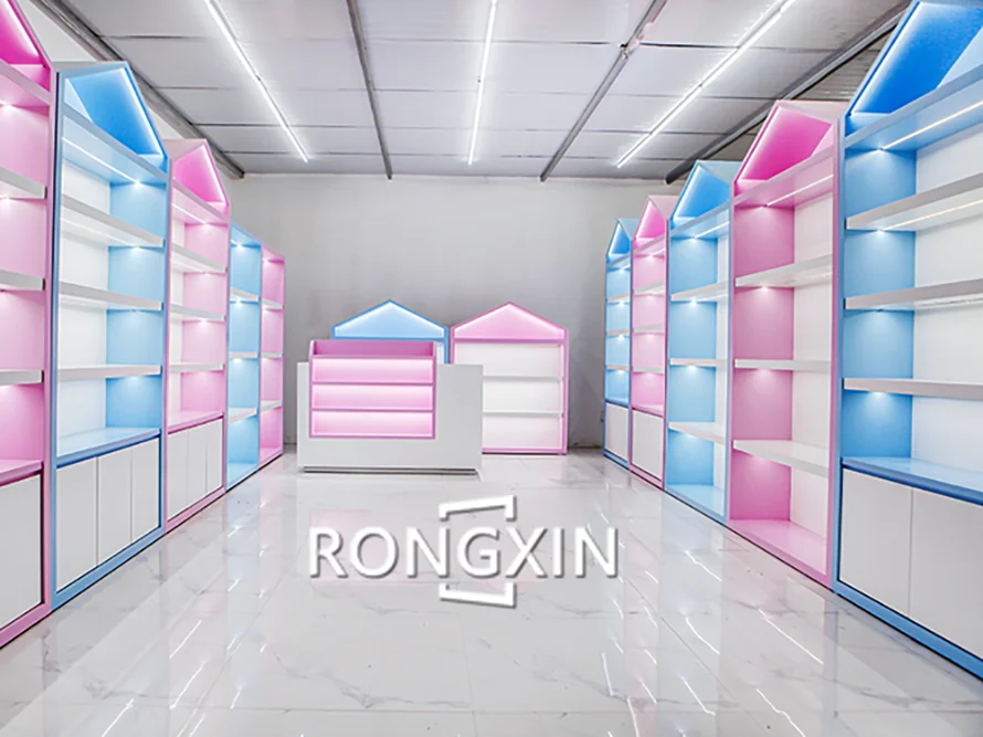 Розничная продажа светодиодный светильник для личной гигиены стойка косметическая розовая выставочная витрина торгового центра киоск салона красоты париков