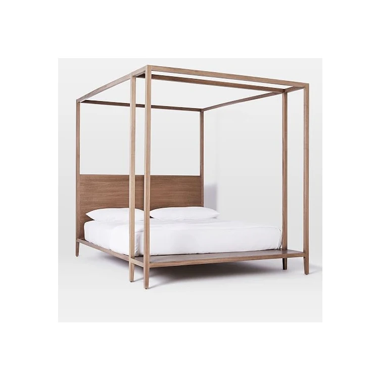 Industrial Home furniture Attractive Strong Material Solid Wood Moden Canopy Double Bed for Bedroom