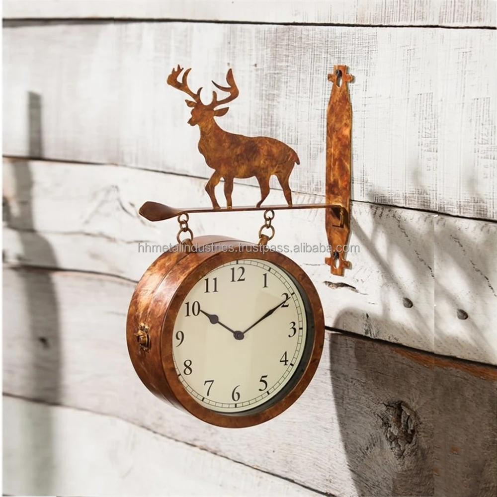 
 Металлические деревянные настенные часы с оленем  
