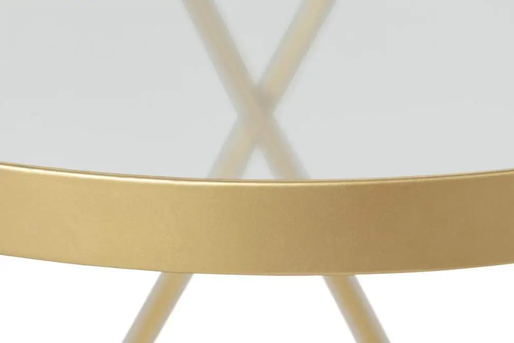 Gold Metal Glass Side Table, Small Round Coffee End Bedside Table Nightstand for Living Room, Kitchen, Bedroom, Office,