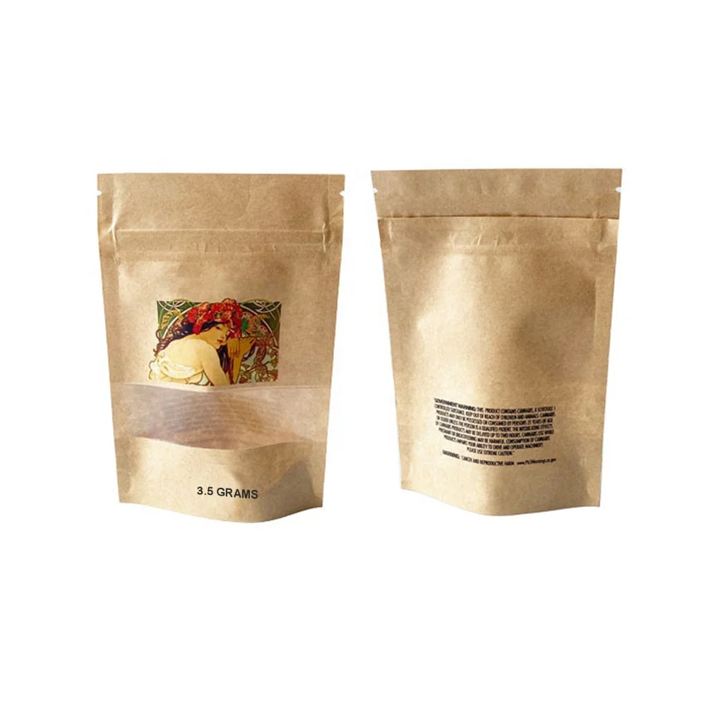 Brown white stand up kraft paper zip bag with window craft paper bags with your own logo