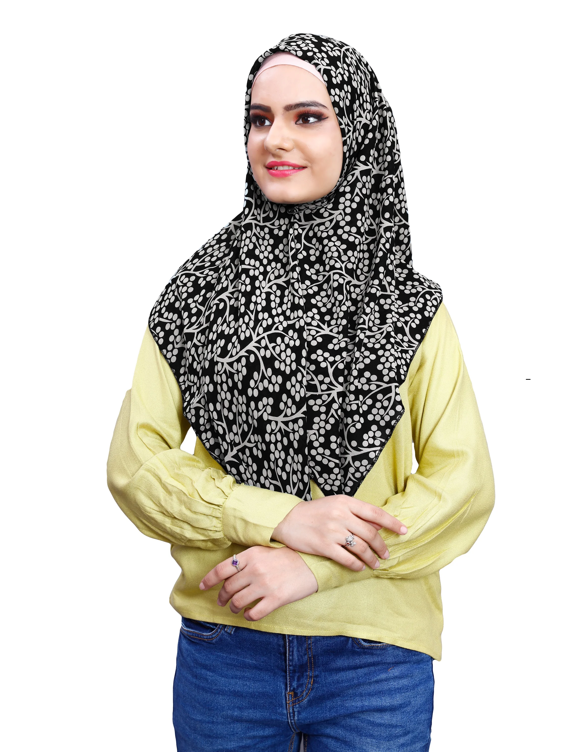 Black White Soft Chiffon Printed 100 * 100 Square Scarf Hijab Dupatta For Women