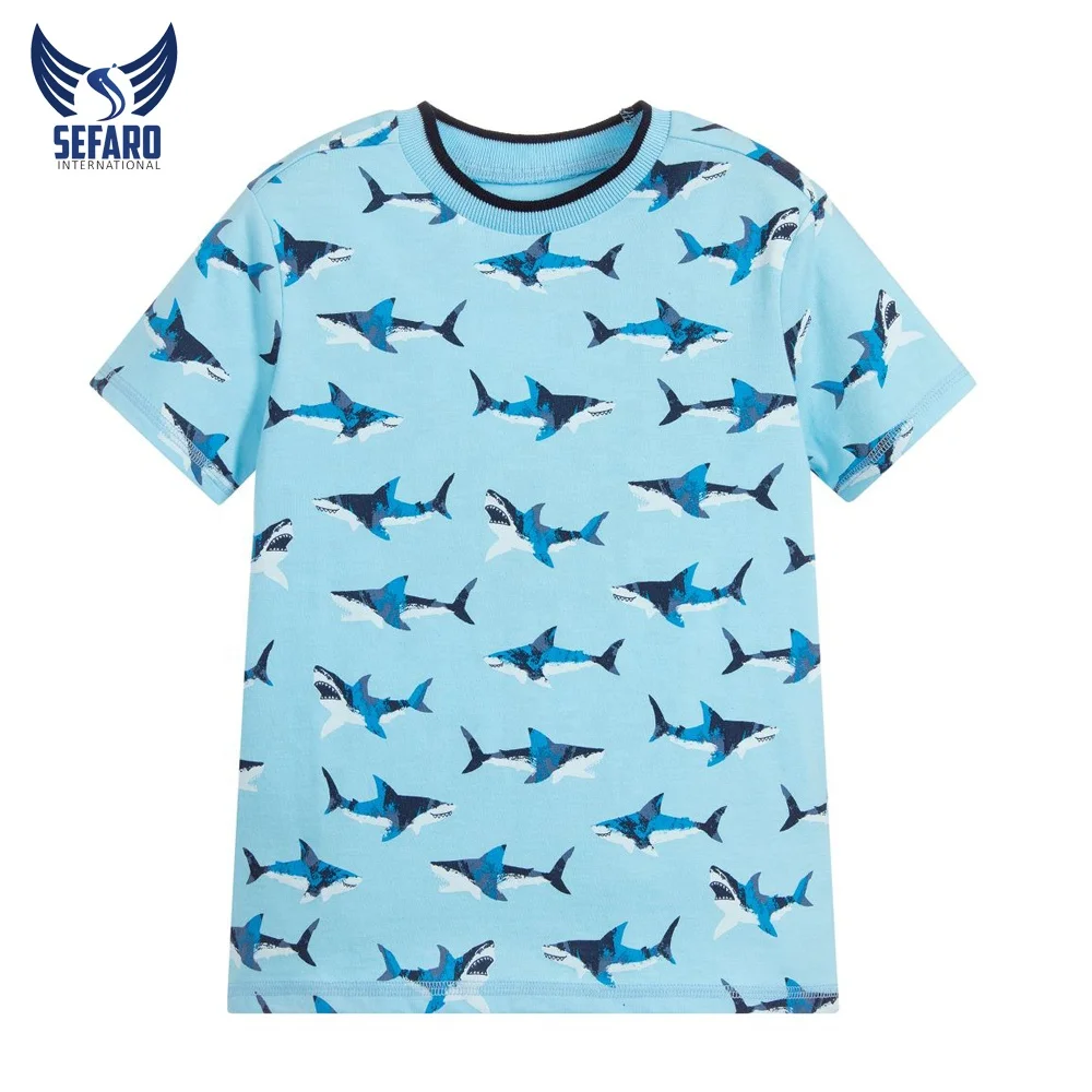 Good Quality Maroon Color Cotton Shark Fish Printed on T-Shirts
