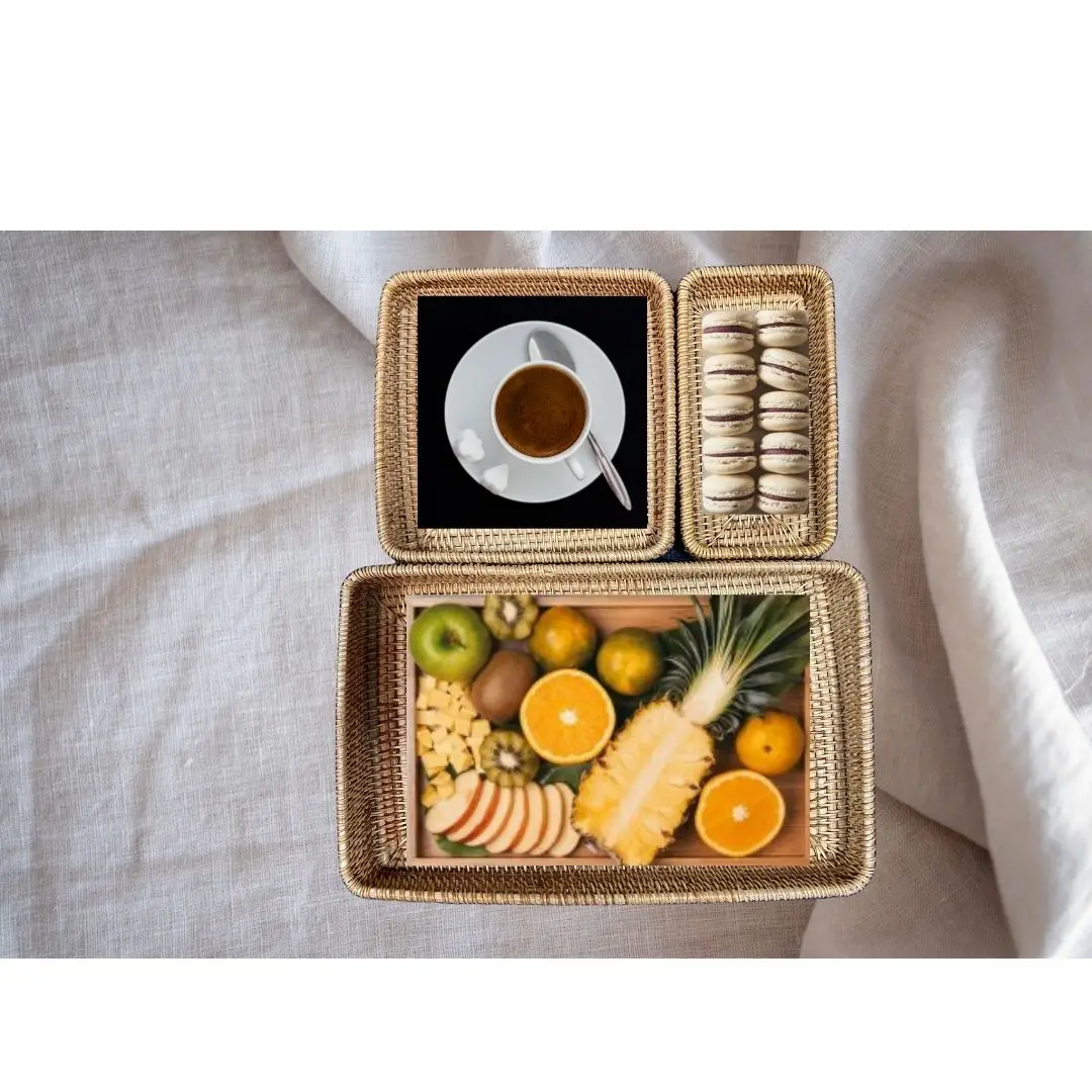 Wholesale Rattan Trays Set Eco-friendly Jewellery Tray Sustainable Rattan Storage Tray Wicker Home Organizer Made in Vietnam