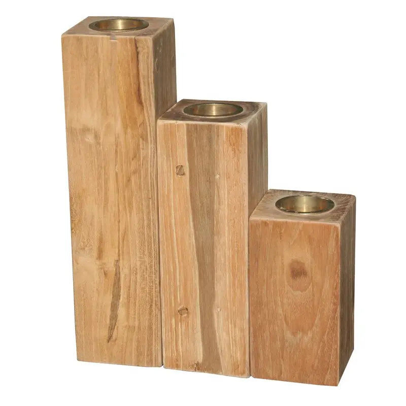 Top Premium Wooden Candle Stand Pillar Square Shape 3 Piece Each Set Home Decor Products