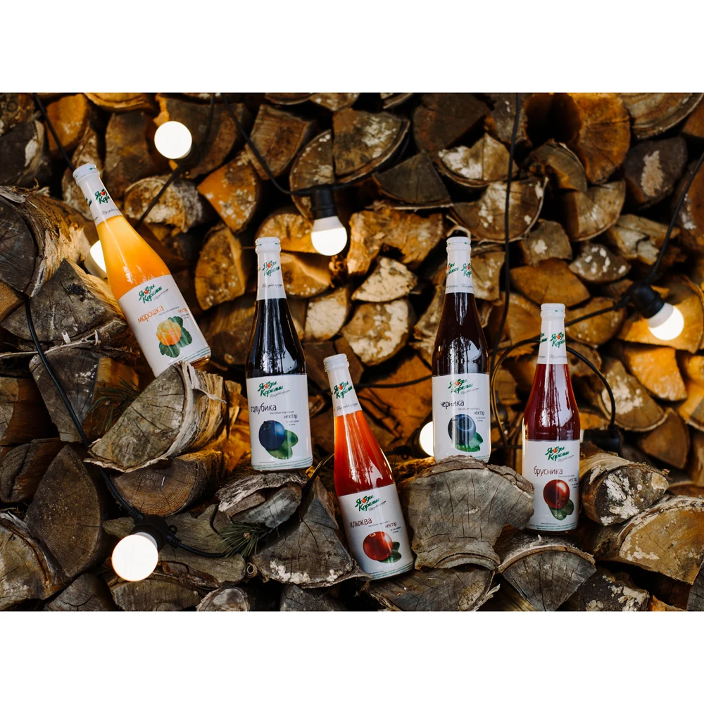 High quality natural cloudberry nectar in glass bottles, soft drinks