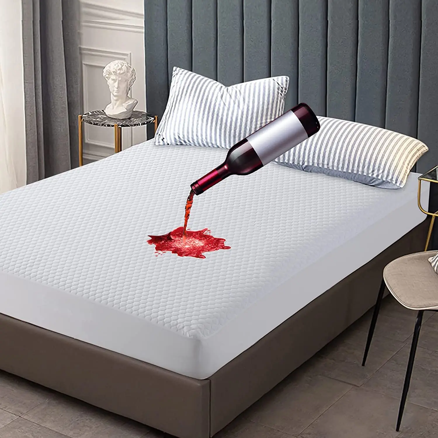 Mattress Protector 100% Waterproof Cover, All Seasons Fitted Sheet Cooling Bamboo Mattress Cover Pad Fits Up 8-21 Inch King Size