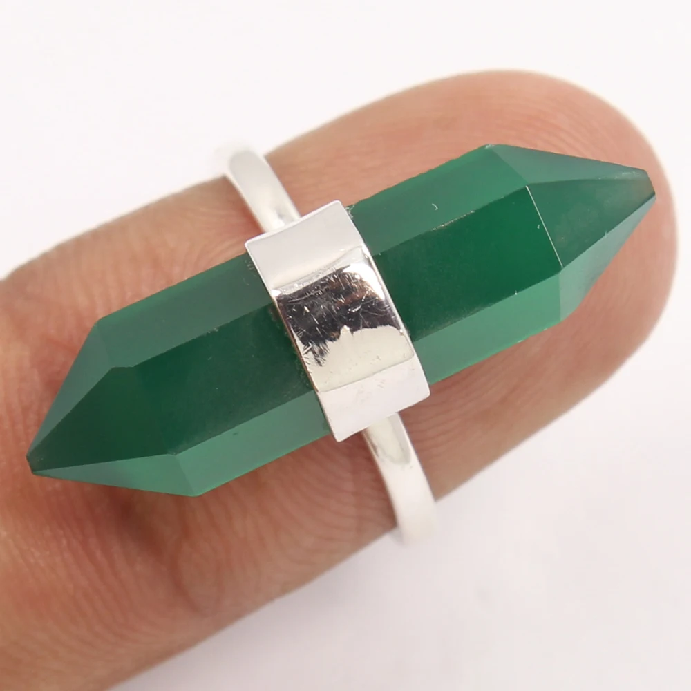 Top Most Selling Product In 2023 Men And Women Silver 925 Sterling Silver Pointer Pencil Cut Ring Green Onyx Ring Gift For Her