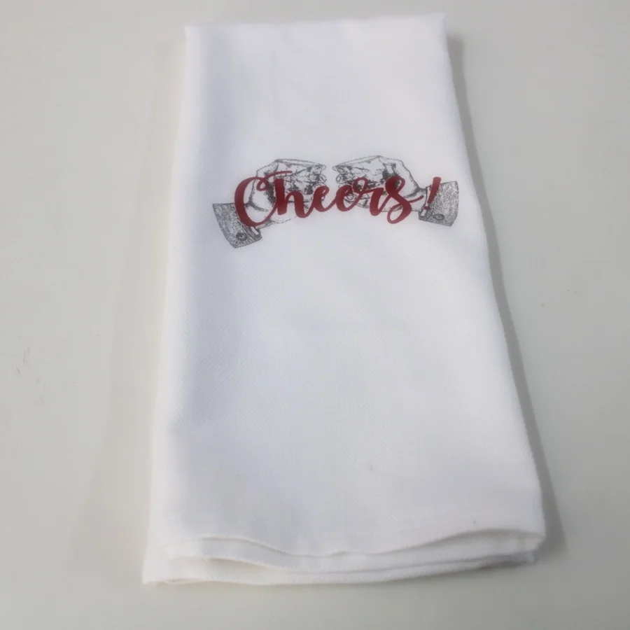 High quality pure white Herringbone weave pattern 130gsm screen printed Low MOQ  kitchen christmas hanging kitchen tea towel