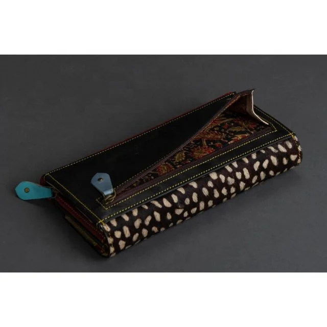 Real Handmade Recycled Animal Print Fur Leather Women Clutch Stylish Stubby Rainbow Color Multiuse Purse ATM Card Holder Wallets