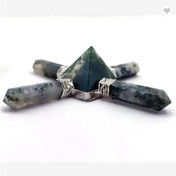 Energy Generator Moss Agate Crystal Generator 4 Point Pyramid