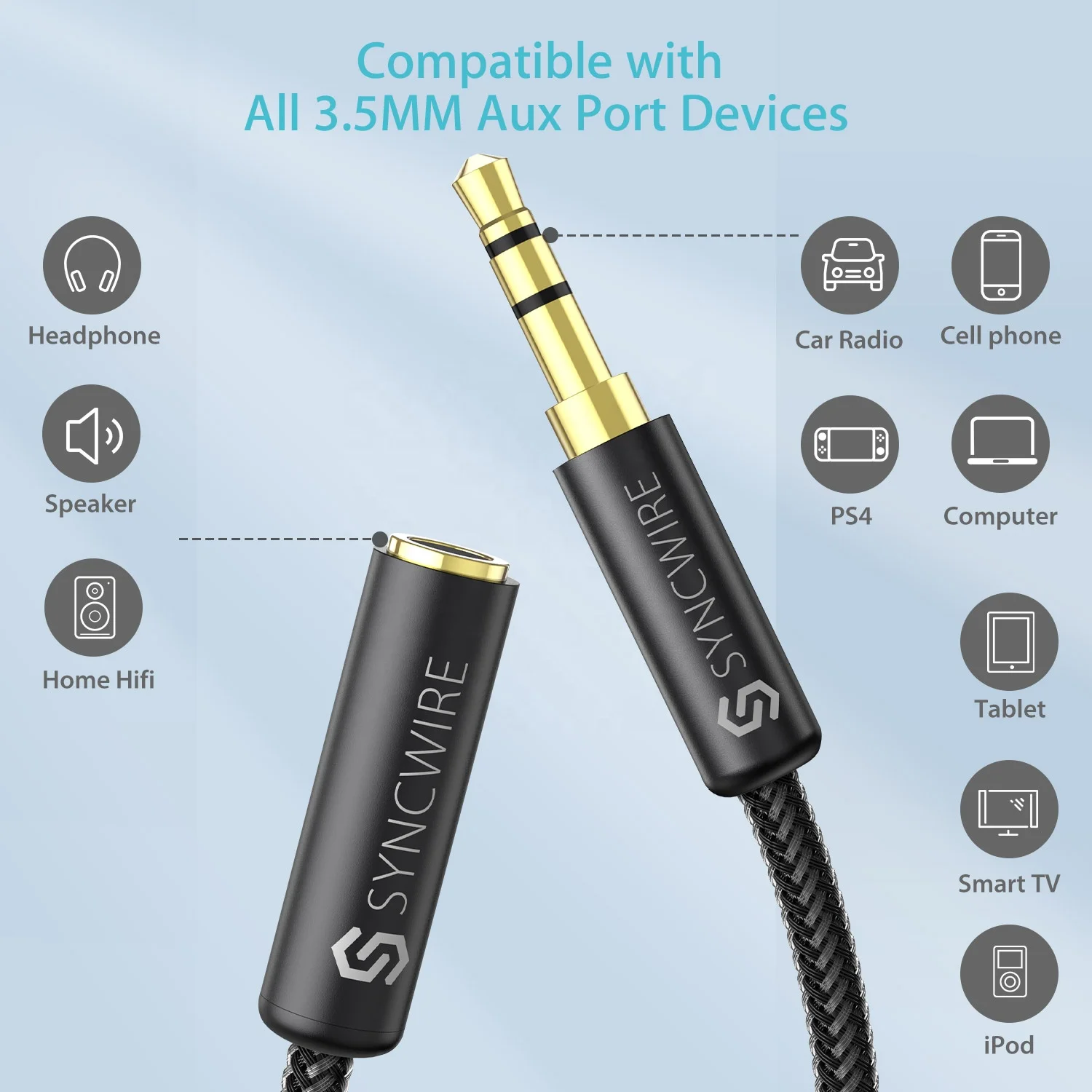 Syncwire 3.3ft/1M Audio Extension Cable Male to Female Stereo Aux Cable