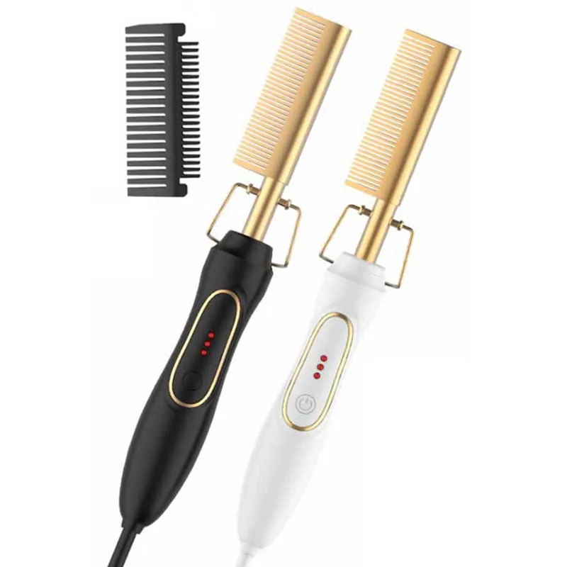 Bling Air High Temperature Handle Hair Straightener Pressing Combs Heating Heat Electric Gold Heated Styling Gear Hot Iron Comb