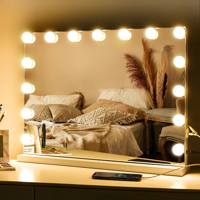 Косметические товары для макияжа, 15 лампочек, голливудский туалетный столик для гостиниц, светодиодный макияж для красоты, роскошное умное зеркало Gmm2010