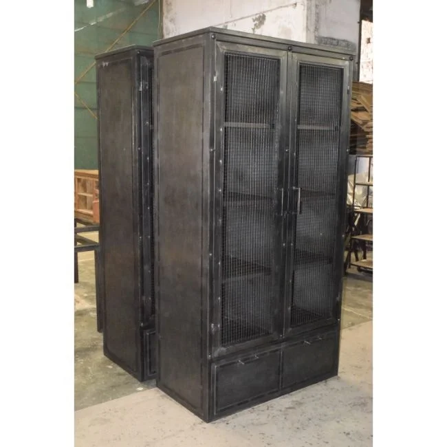 Industrial Antique American Style  Metal Iron Home Bedroom Office Living Room Storage Display Wardrobe Cabinet