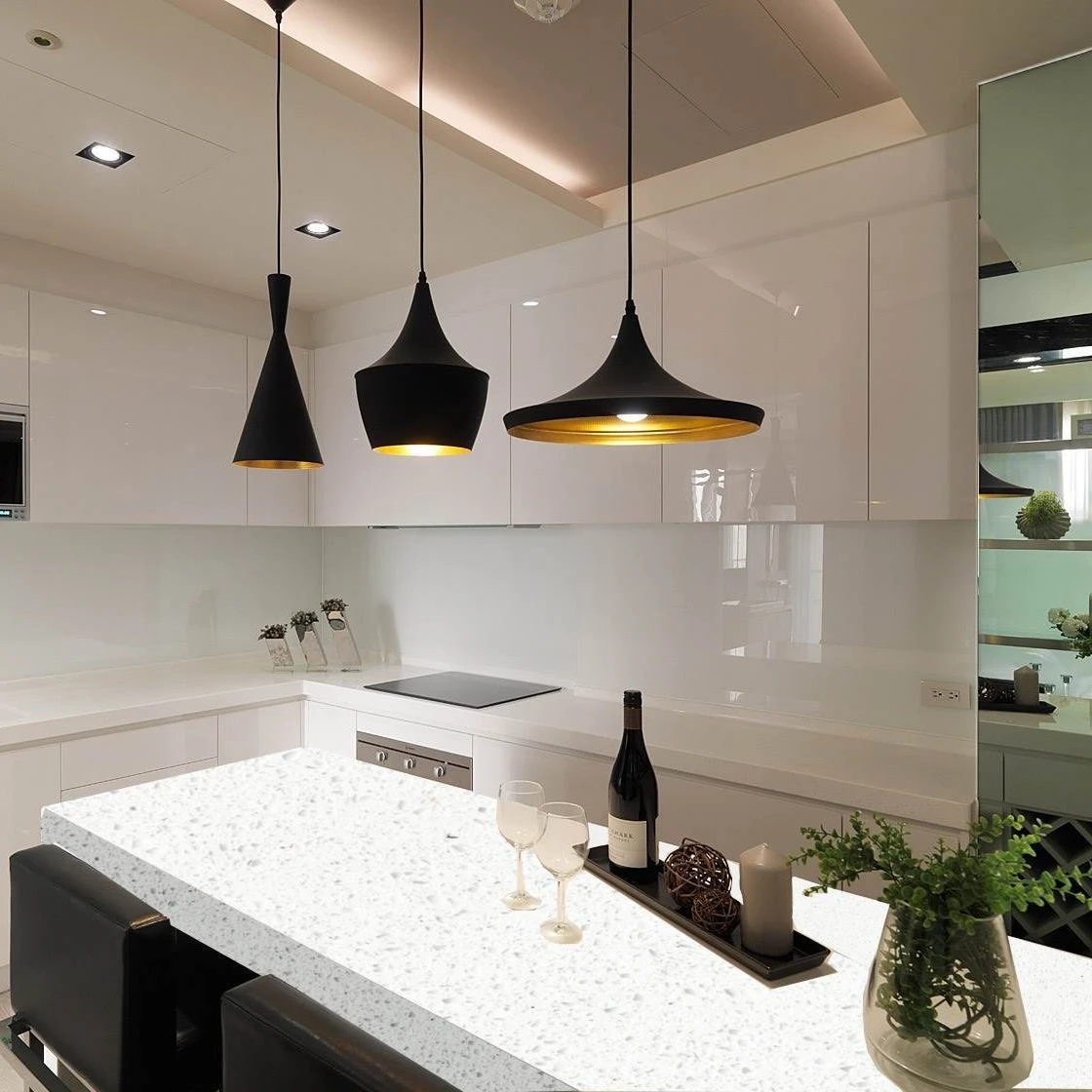 Sparkle quartz stone countertop surface Dot White Quartz 20 Mm  Engineered for kitchen or interior space