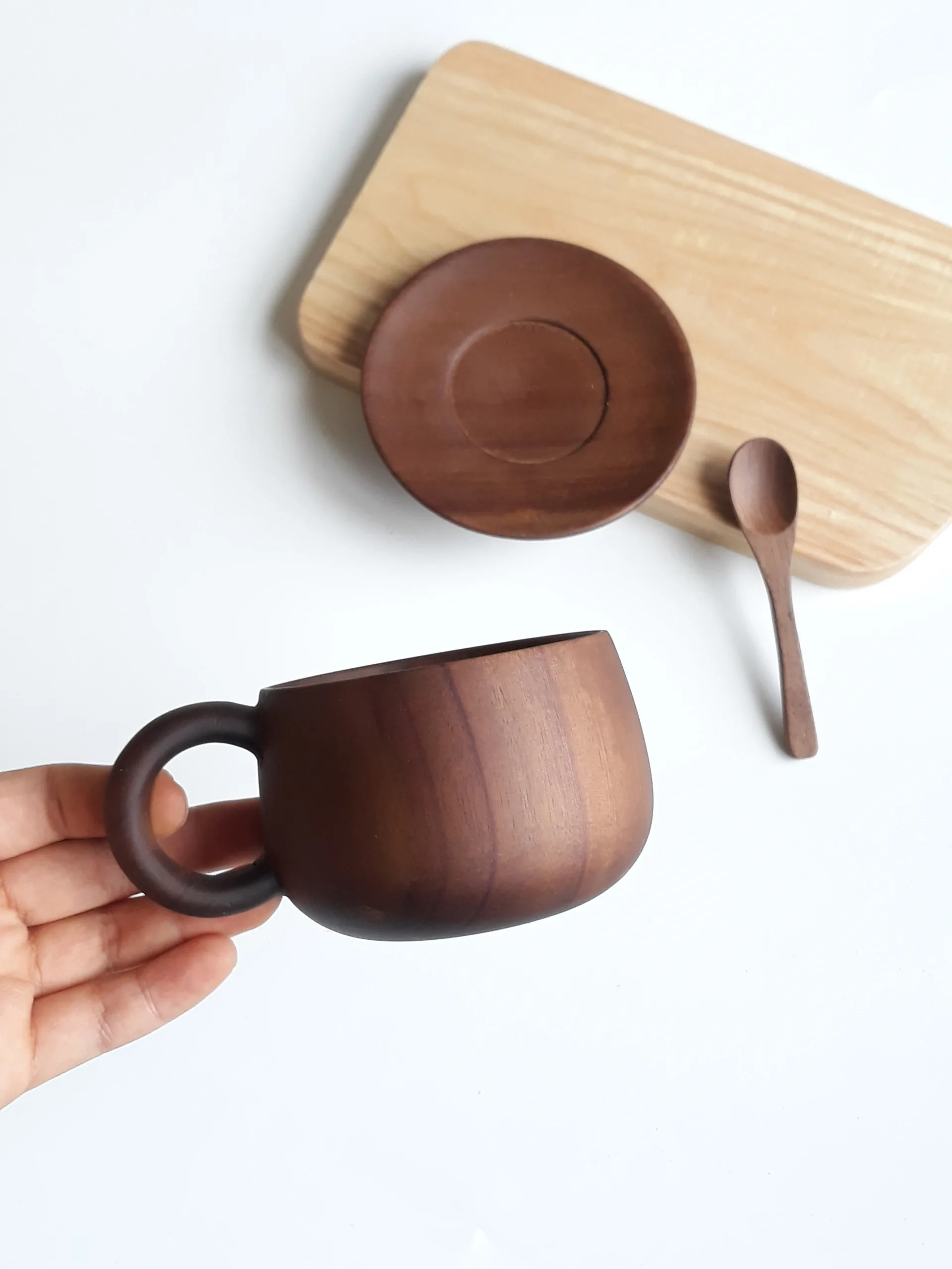 Black acacia WOODEN COFFEE-TEA CUP SETS eco-friendly factory directly for wholesale from Vietnamese supplier