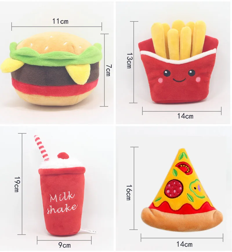 Dreamzoo luxury designer cupcake chicken leg bread durable dog plush squeaky chew toy potato chips set pet dog toys(old)