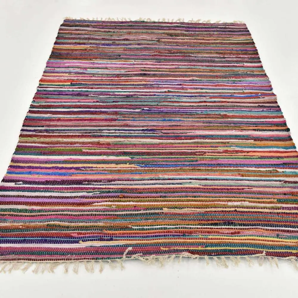 Indian Wholesale Hand Braided Bohemian Colourful Cotton Chindi Area Runner Dhurrie Home Decor Cotton Area Floor Rug