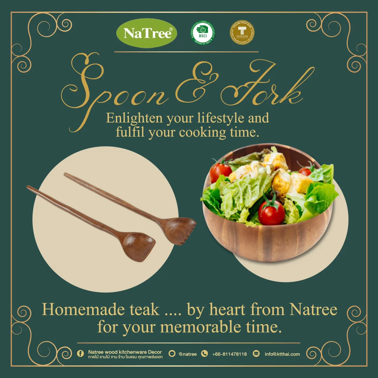 High Quality & Top Selling Teak Wooden utensils Spoon and Fork Set Cookware accessories