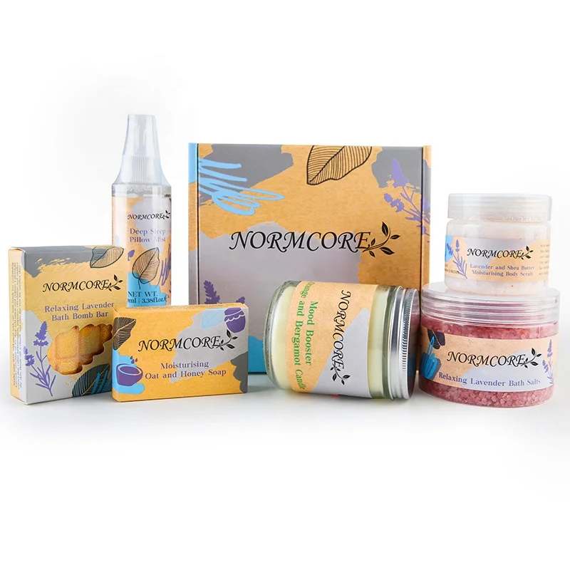 OEM ODM Wholesale Private Label Elegant Luxury Natural Skincare Box BathBomb Candle Soap Bath Salt Scrub Spa Bath Gift Set