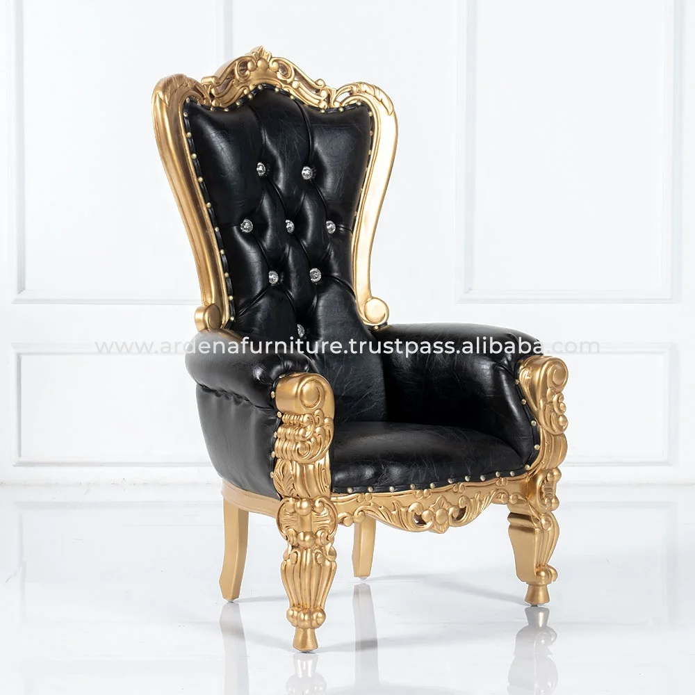 Royal Luxury Kids Throne Chair Beautiful Solid Wood Gold Fabric High Quality Antique Style Furniture Wedding Parties Apartments