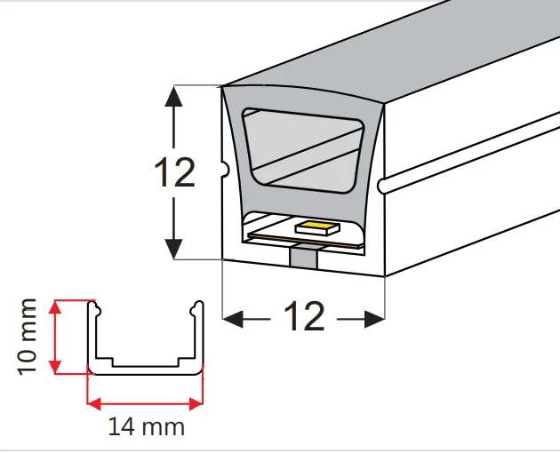 
led neon strip led strip soft strip without adhensive tape mirror lighting 12x12 mm 