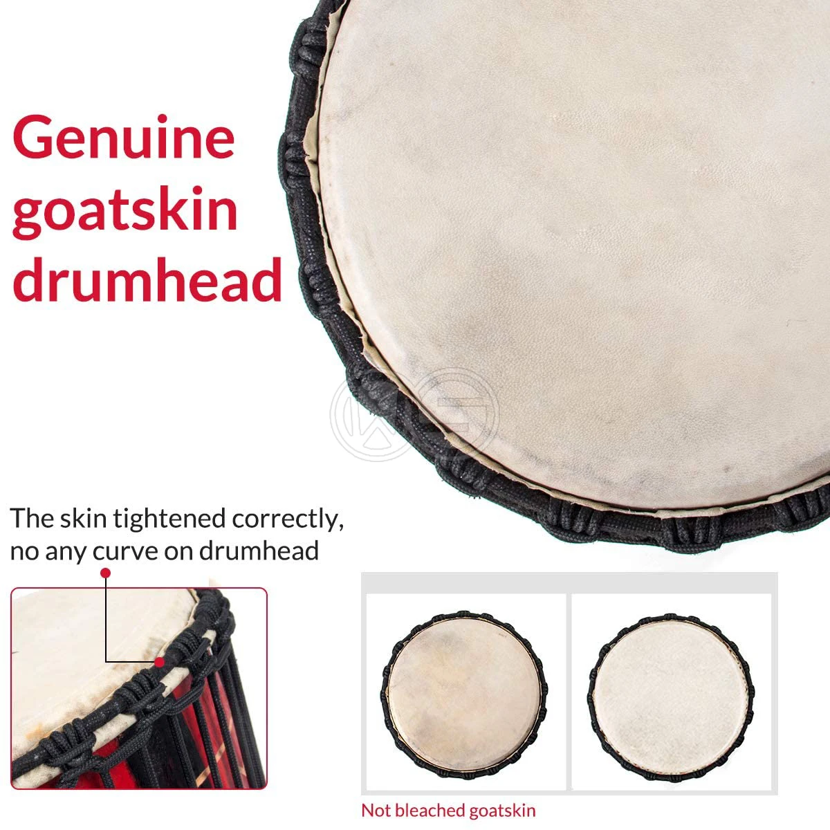 African Drum Djembe, Bon-go Congo Drum Hand-Carved 9.5' x 20' Mahogany Goatskin Drumhead for Kids Adults Beginners (Red)
