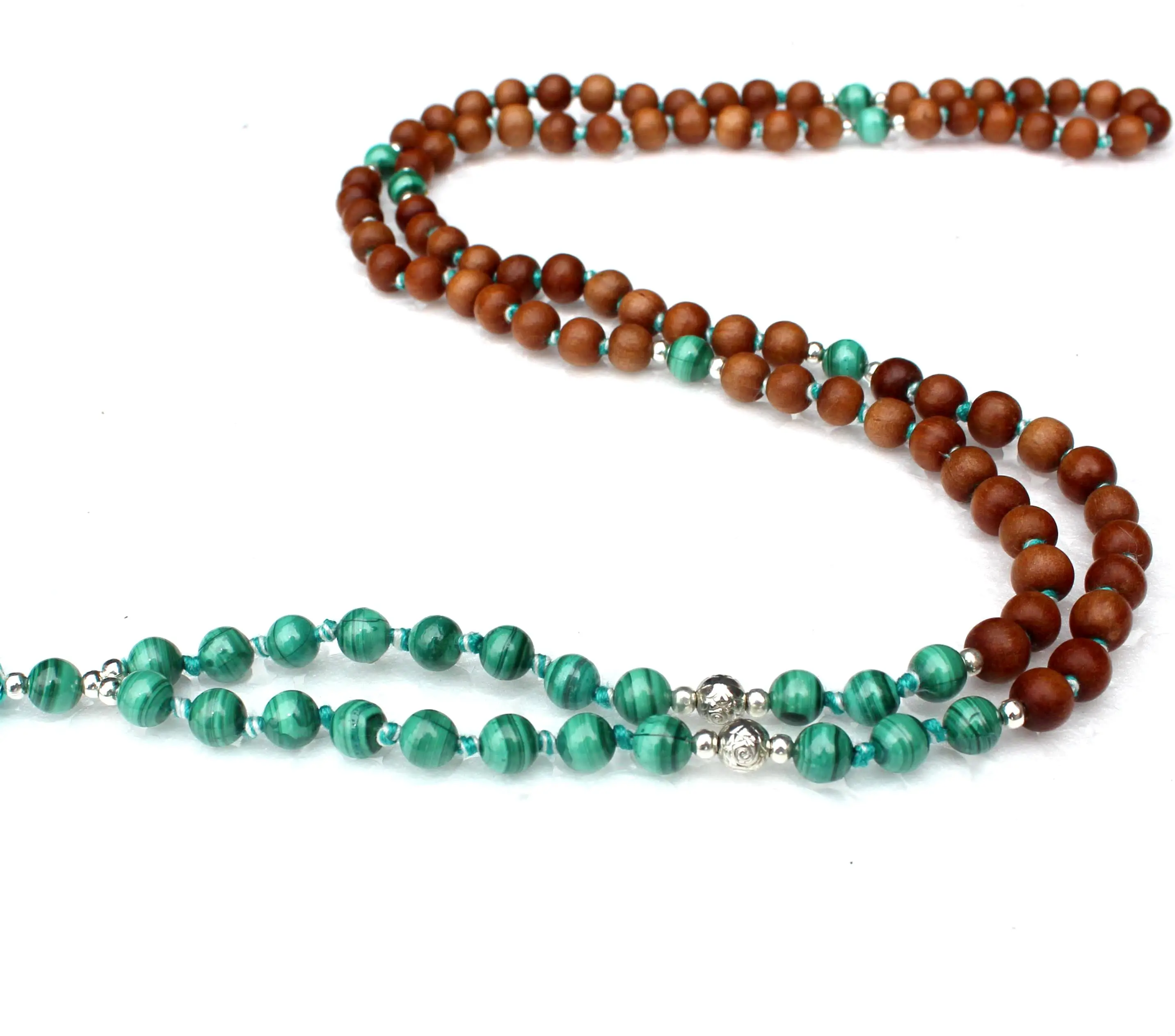 Buy Natural Gemstone Yoga Jewelry Prayer Beads Rosary Malachite Knotted Mala Beads 108 Beads Wood Mala Necklace