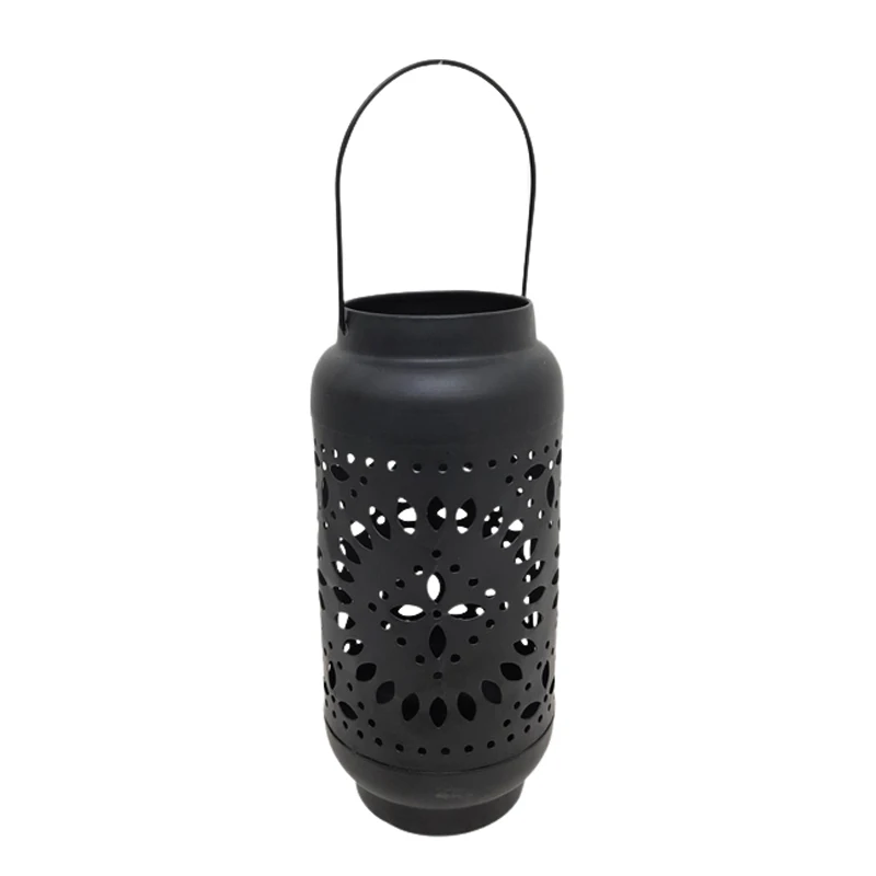 Outdoor Decoration Glass & Iron Lantern Matt Black Colour Standard Size Candle Holder And Candle Stand Handmade