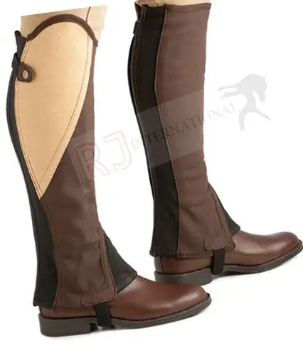 HALF CHAPS HORSE RIDING BLACK AMARA WITH WHITE HI-VIZ STARS NEW- S, M, L and XL By Riaz Jamal Intel