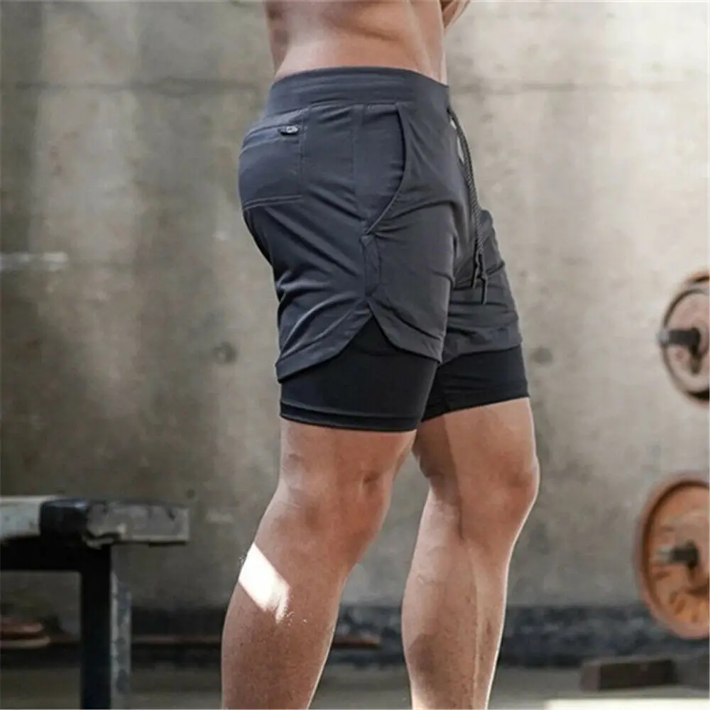 Men 2 in 1 Sports Jogging Fitness Shorts