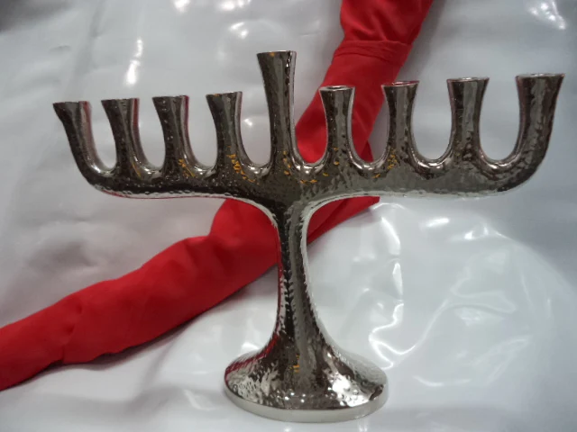 Modern Design Aluminium Candelabra menorah hammered candle stick for hanukkah 7 arms at wholesale price in nickel from India
