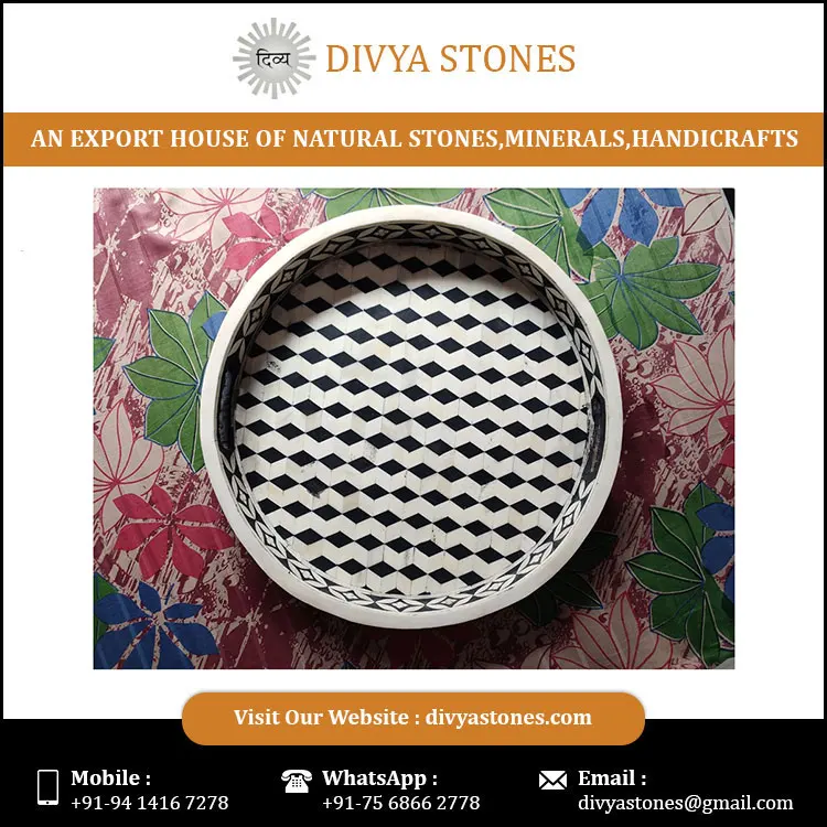 
Indian Handcrafted Camel Bone Serving tray With Handle Mother of inlay Tray at Wholesale Price 