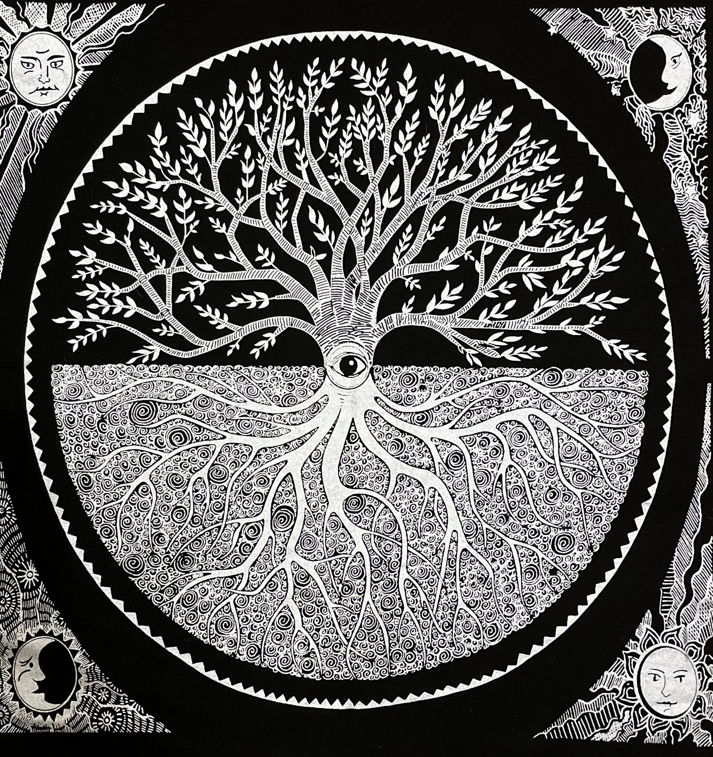 Cotton Root Tree of Life 18*18 Inches Alter Black Silver Square Handmade Altar Cloth Table Cover