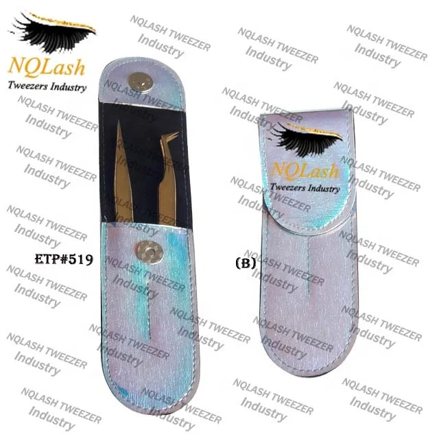 3 Piece Black Purple Magnetic Kit Eyelash Extension Tweezers Set / Custom logo Eyelash Tweezers Case NQ Lash Tweezers
