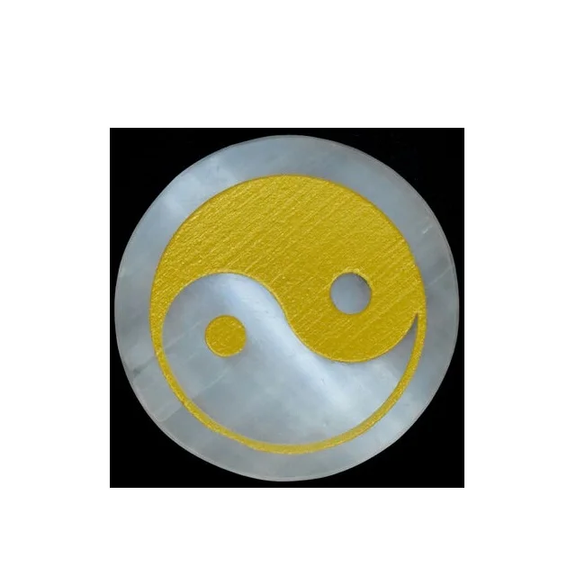 Selenite Charging Plate with Yin Yang Engraved Symbol : Wholesale Selenite Charging Plate