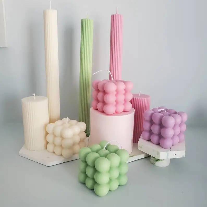 Handpoured  Tall Ribbed Pillar Candle Roma Column, Pastel Candlesticks Wedding Planning Decot