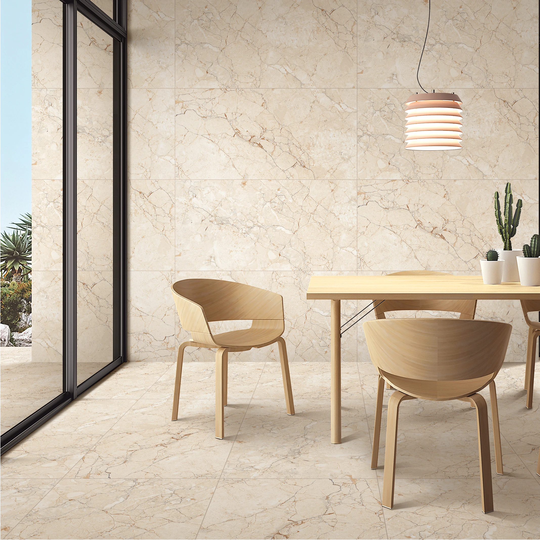 premium glossy effect beige color porcelain tiles 600x1200 mm and 600x600 mm floor and wall application