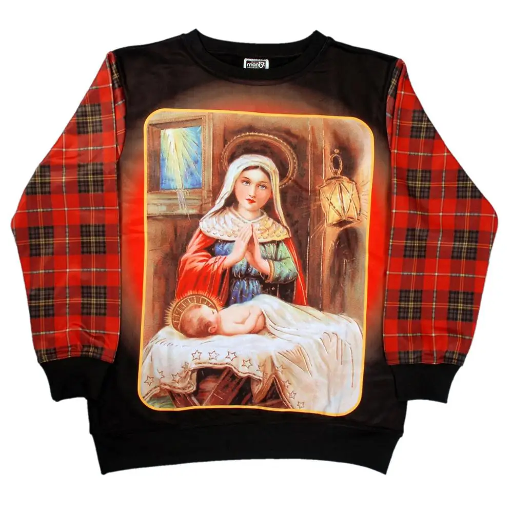 
Свитшот с сублимационной печатью для мамы, Мэри маты, Иисуса, Рождество, полностью сублимированный, черный, красный цвет 