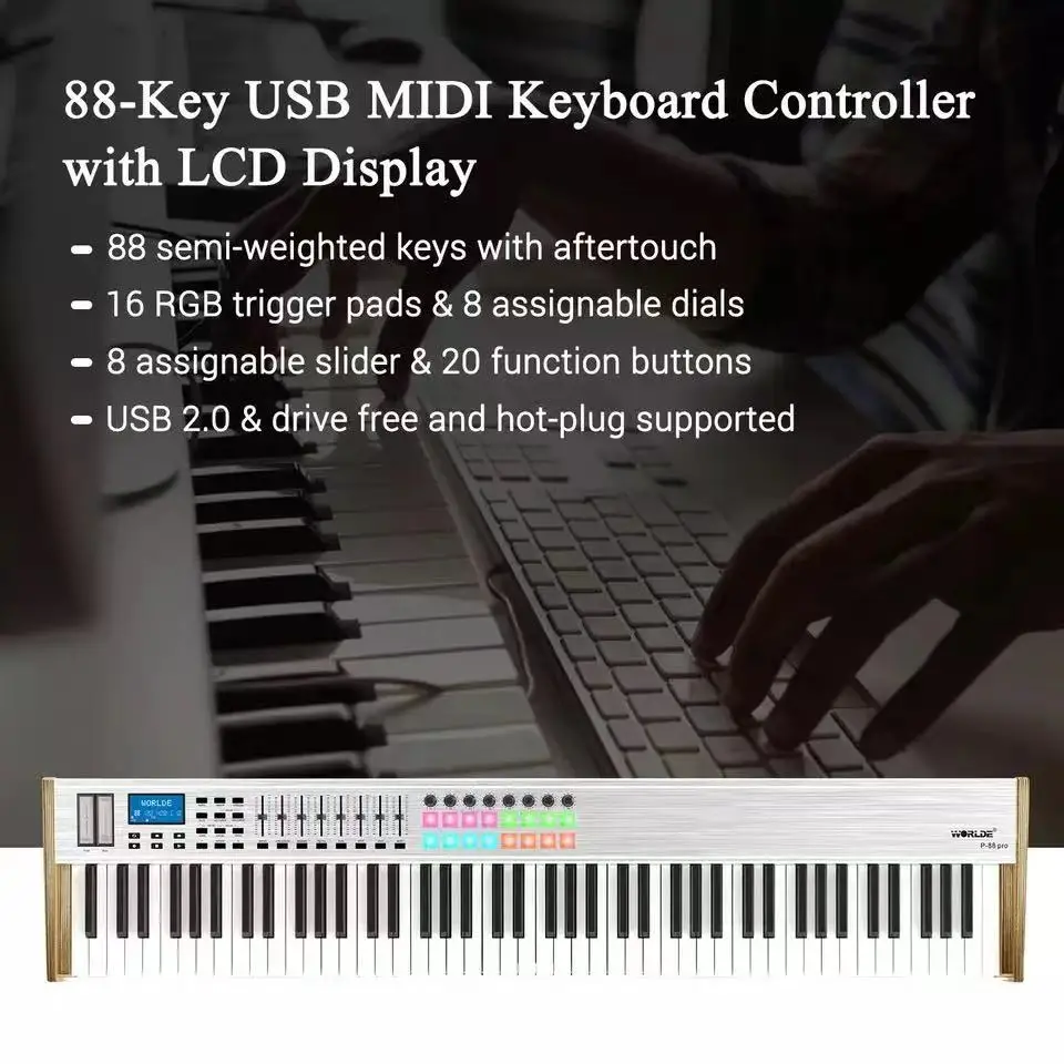 Worlde P-88 Pro music studio piano MIDI Keyboard controller 88 keys