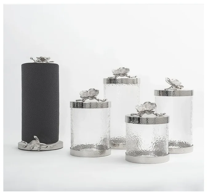 Роскошная Черная канистра для орхидеи маленькая с металлическим блестящим никелем и молотковым дизайном Современная по лучшей цене из Индии