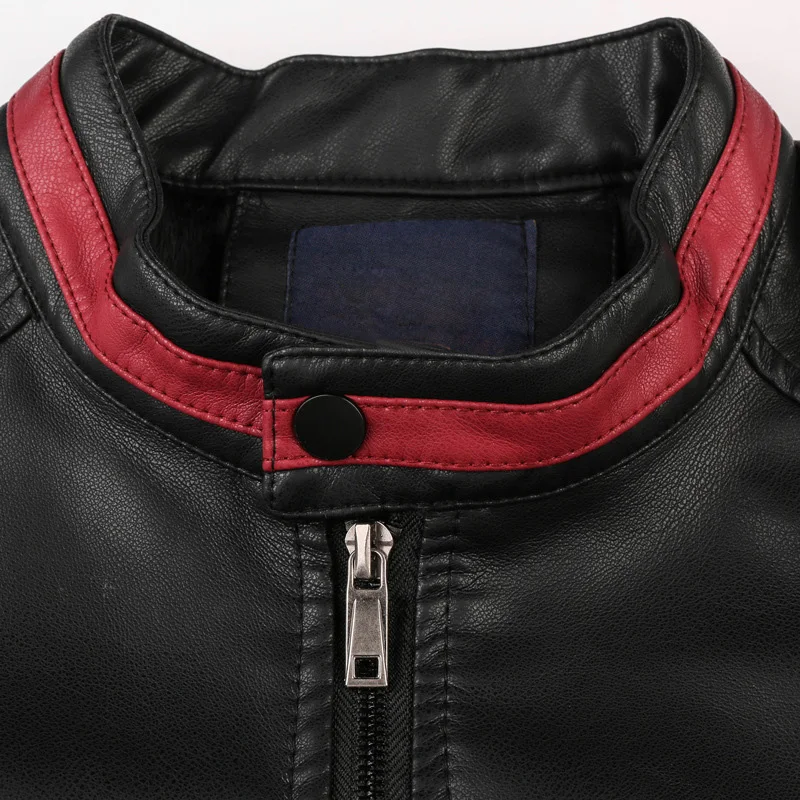 Mens Casual Stand Collar Zip UP Long Sleeve Mixed Color jaqueta couro moto Stylish PU Faux Leather Motorcycle Jackets